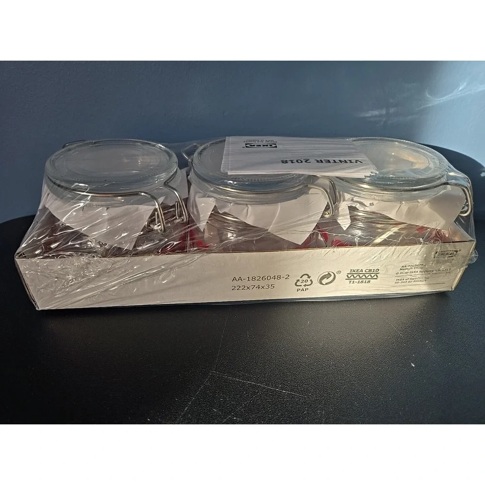 IKEA VINTER 2018 Glass Red Heart 3 Pack Jars‎ Jar Airtight lid 4oz Preserves NEW